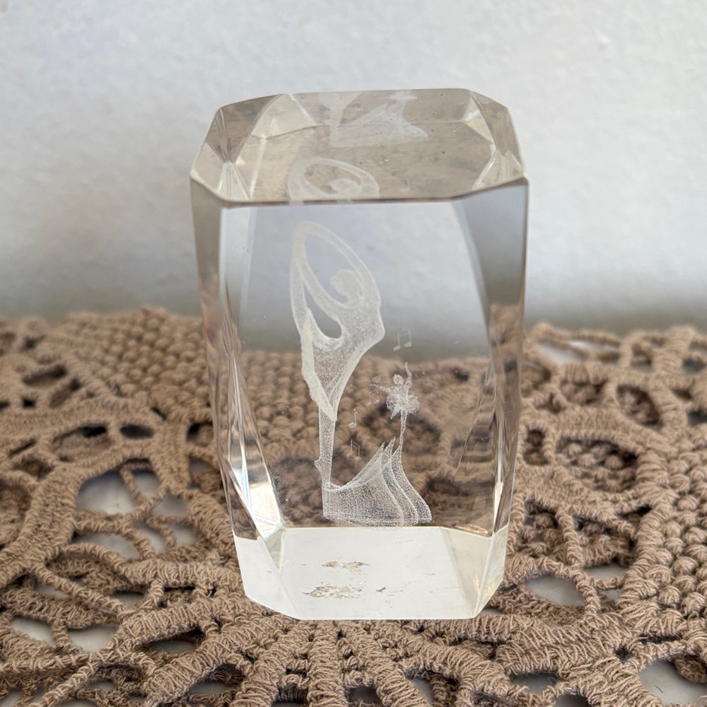 Vintage ballerina etched paperweight